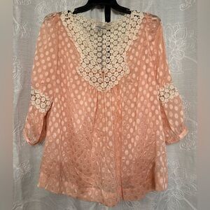 Chic Lace-Accented Blouse in Soft Peach